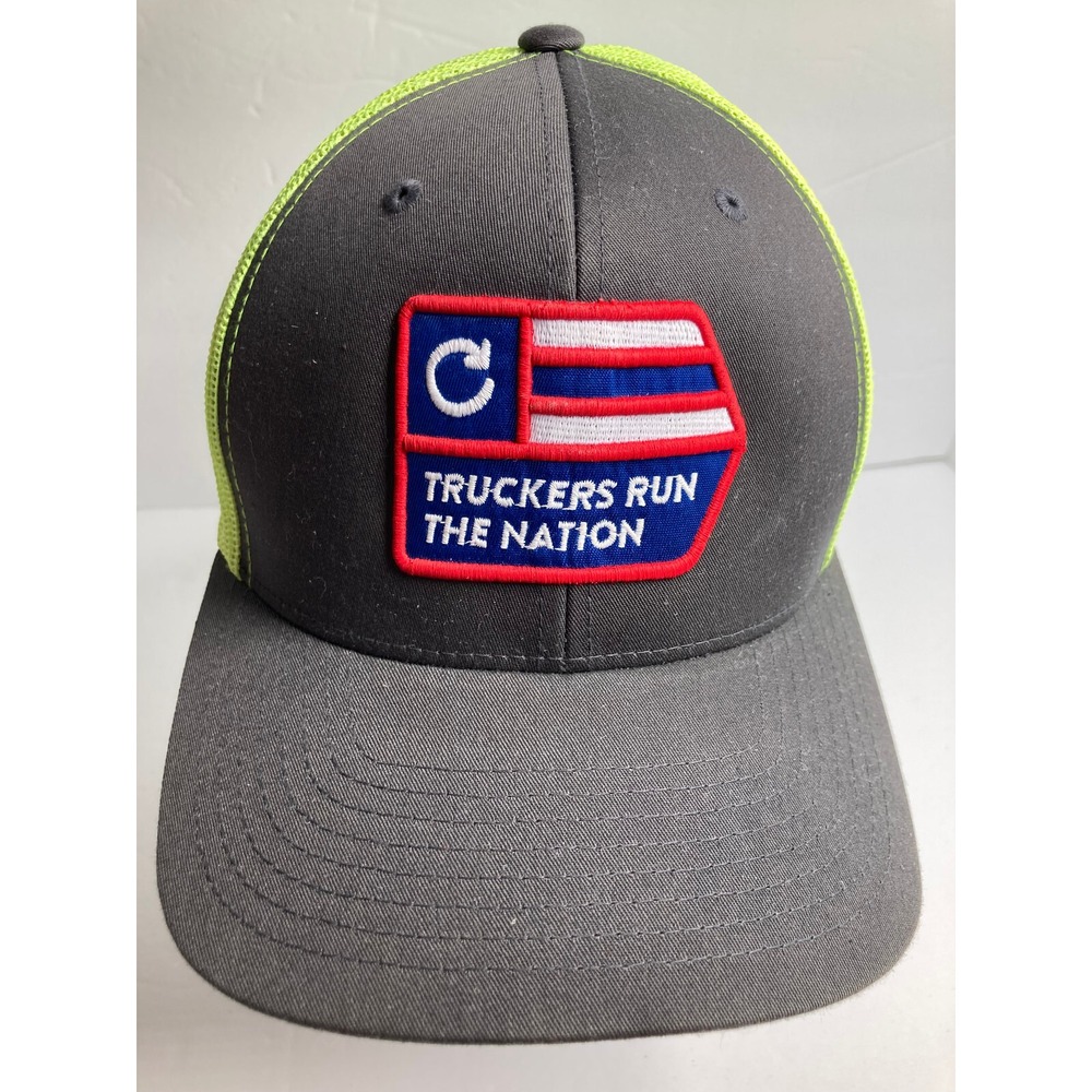 Truckers Run the Nation Adult Cap Hat Gray With Yellow Mesh Snapback Adjustable